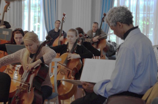 Cellists with Primous Fountain in Moldova